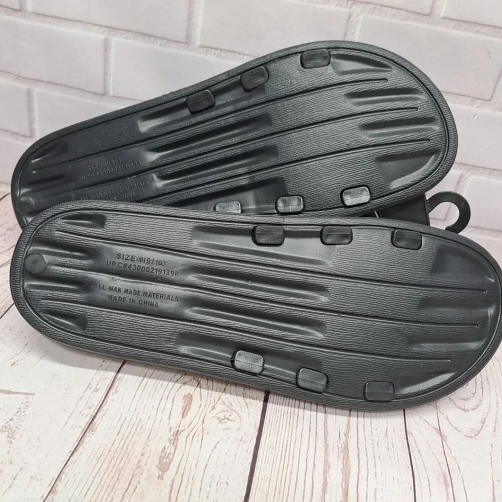 Mission Ridge Mens Slides Black White Ribbed Strap Sandals Shoes Size 9/10